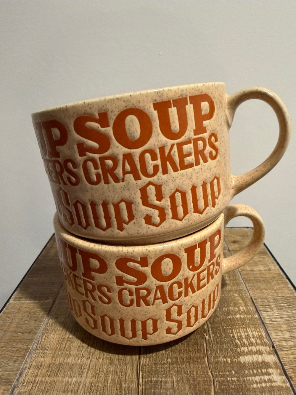 Vintage 70s Speckled Cream and Orange Soup Stoneware Soup Mugs - Set of 2